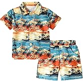 ZOEREA Toddler Baby Boy Clothes Hawaiian Outfit Shorts Sets Printed Button Down Shirt and Shorts Summer Beach Clothes 1-5T