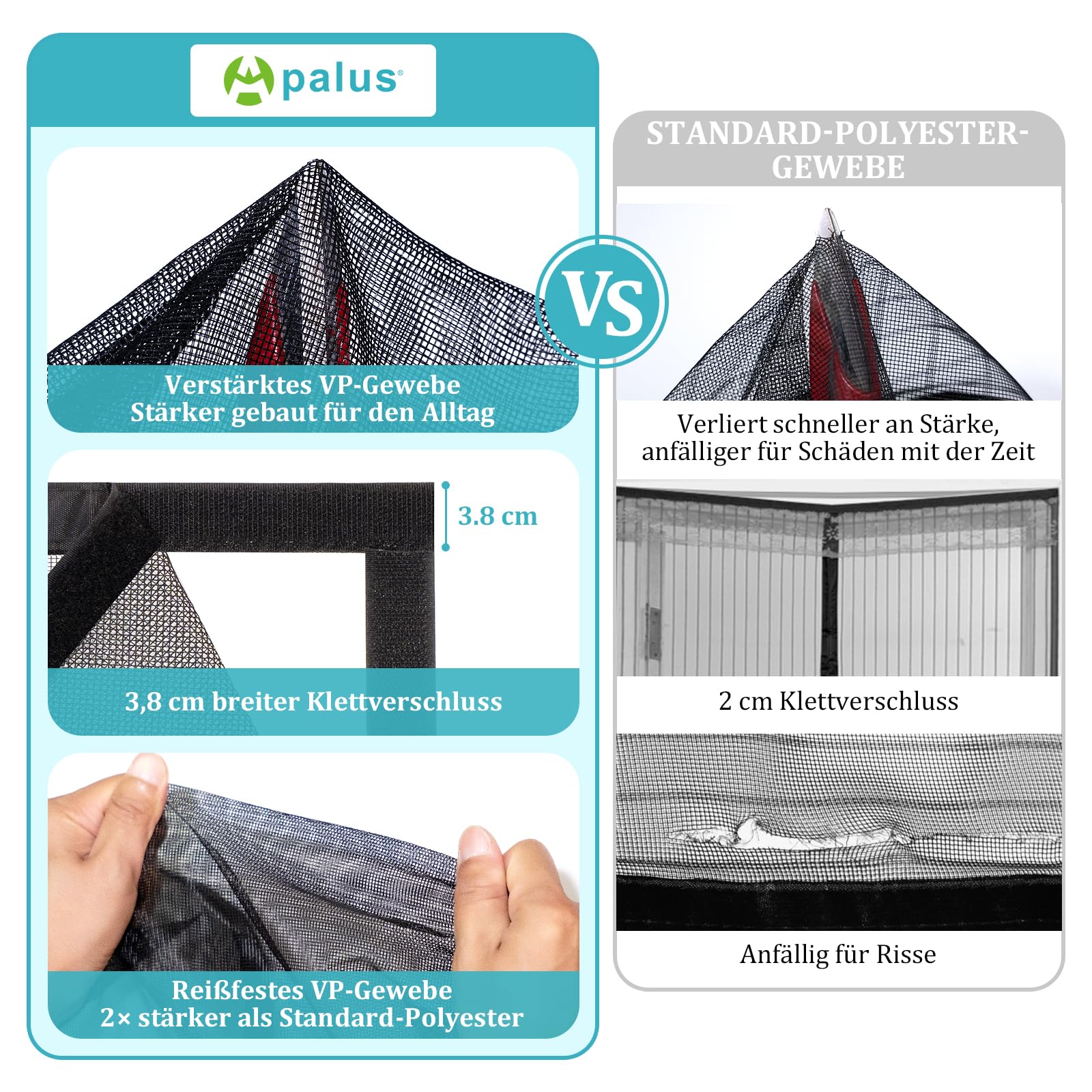 Apalus VP Fliegengitter Tür, Magnet Insektenschutz Balkontür 90x210 cm, 2 x Langlebiger als der Apalus Klassiker, Katzenkrallen Sicher, Stärkere Magneten, 3.8 cm Breites Klettband, Nicht Kürzbar 7