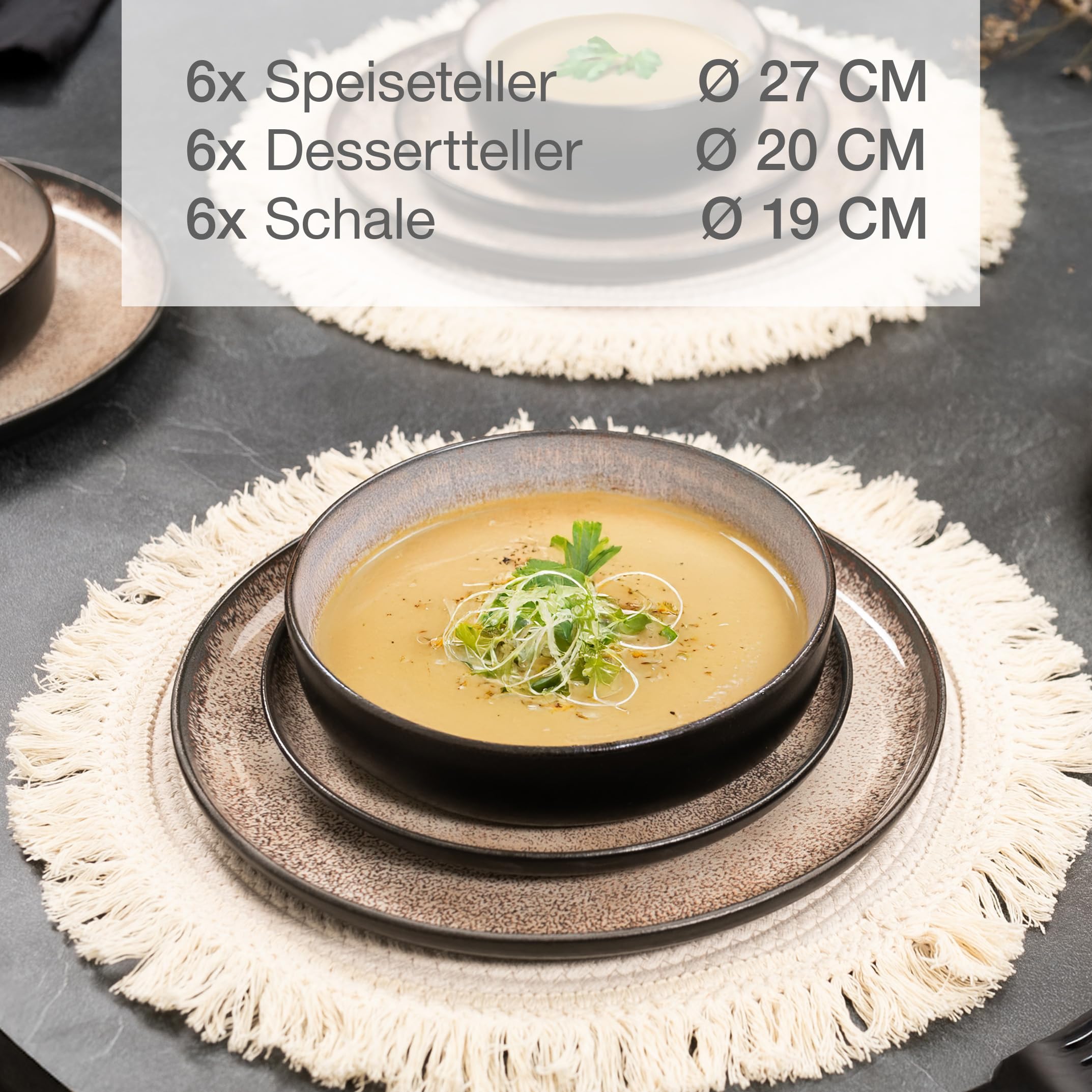 Moritz & Moritz VIDA Geschirrset 6 Personen Beige 18-tlg. - Modernes Porzellan Geschirr Set - Kratz-, Mikrowellen- & Spülmaschinenfest, Essgeschirr, Tafelservice, Kombiservice 6 Personen 3