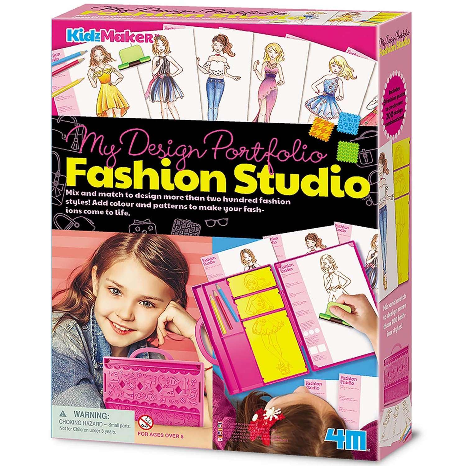 4M My Design Portfolio Fashion Studio | Clothes Designer Kit with Rubbing Plates & Drawing Accessories for Designing 200+ Creative Looks | Arts & Craft Set for Kids & Tweens | Sketch Gift for Age 5+