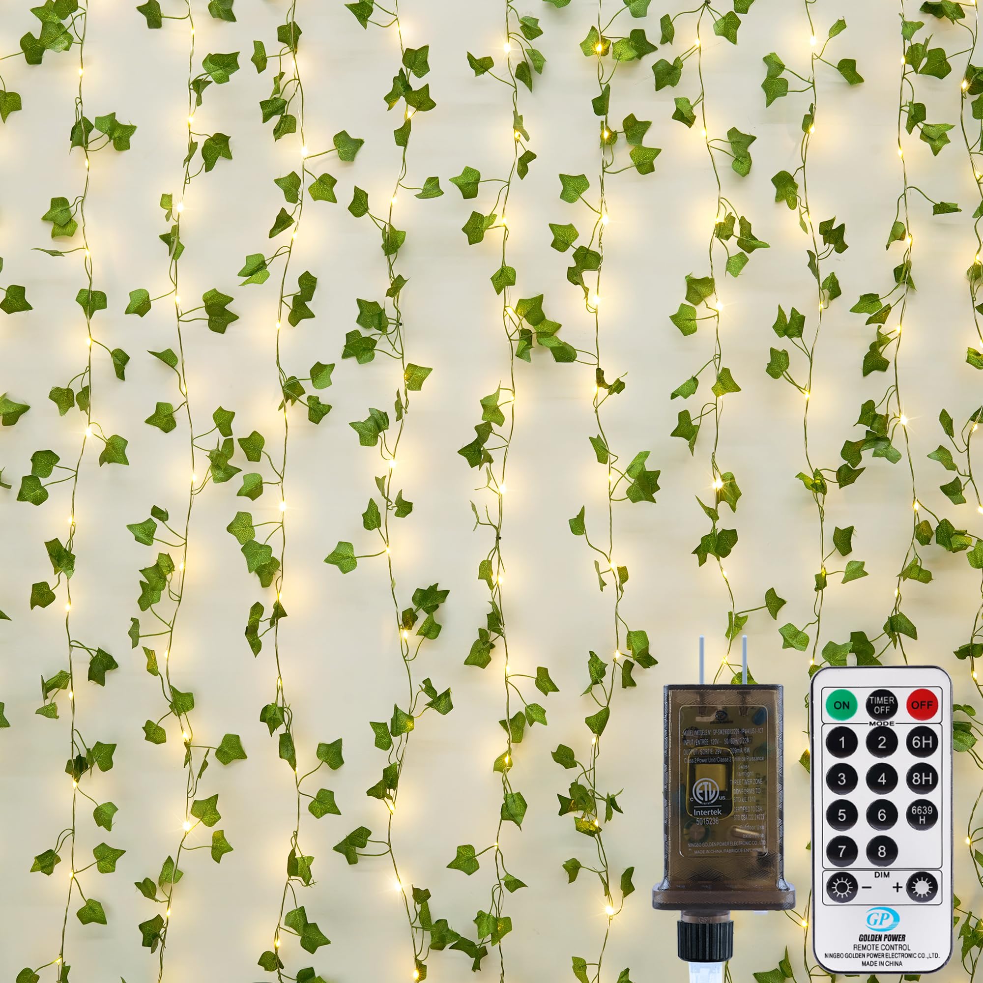 Photo 1 of OMIKA Vine with Fairy Lights Plug in, 66FT 200 LED Ivy String Lights Connectable with Remote, Leaf Light Waterproof for Bedroom, Room, Wall, Garden, Party, Wedding Decor (Warm White)
