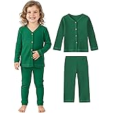 DIPUG Toddler Pajamas Cotton Full-Button Kids Long Sleeve Pjs Girls Solid Sleepwear Set 12M–7Y