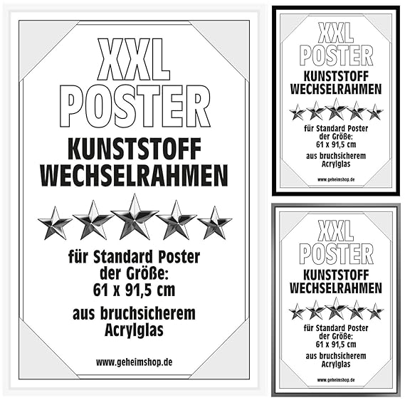 Posterrahmen Wechselrahmen Bilderrahmen Kunststoff Wechsel-Rahmen für Maxi Poster & Plakate 61x91,5cm Weiß