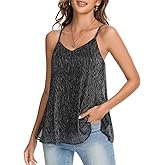 BILIKE JOMEX Women's Sparkly Camisole Tops Glitter Sexy V Neck Spaghetti Strap Tank Cami Shirt