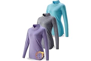 LIBERTY PRO 3 Pack Women’s Thermal Micro-Fleece Mock Neck Long Sleeve Tops for Cold Weather Gear Workout Running