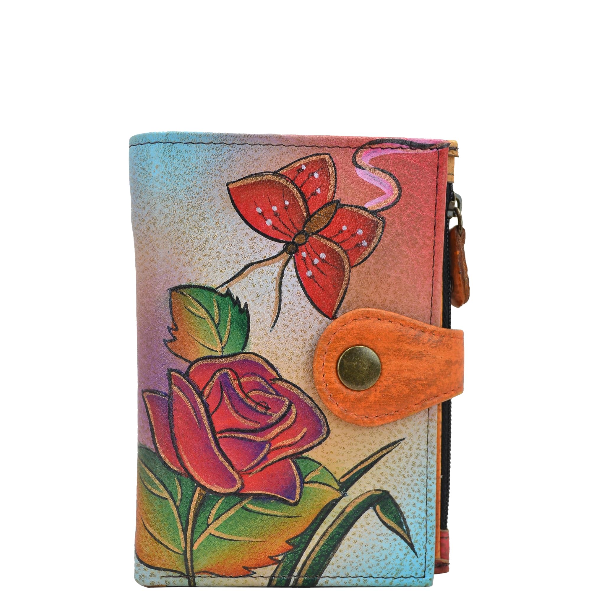 Anna by Anuschka Women's Hand Painted Genuine Leather Ladies Wallet - Rose Butterfly Image Anna by Anuschka Women's Hand Painted Genuine Leather Ladies Wallet - Rose Butterfly Image