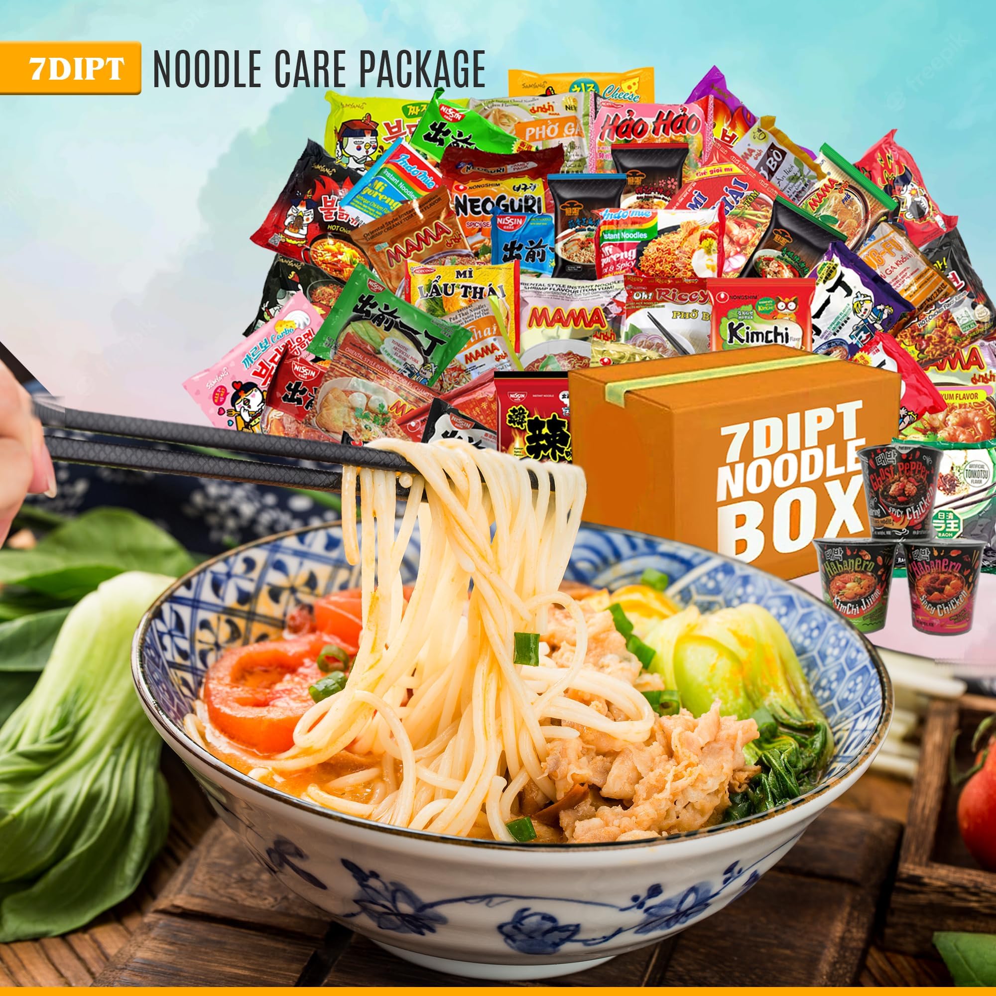 Assorted Ramen Variety Bundle. Instant Noodle Box includes Free Fortune Cookie & Free Chopsticks - Nong Shim, Nissin, Samyang, Mama, Acecook, Kung-Fu, Ottogi with Extra Mix Brands. (Spicy Cups, Bowls, Bags (10 pack))