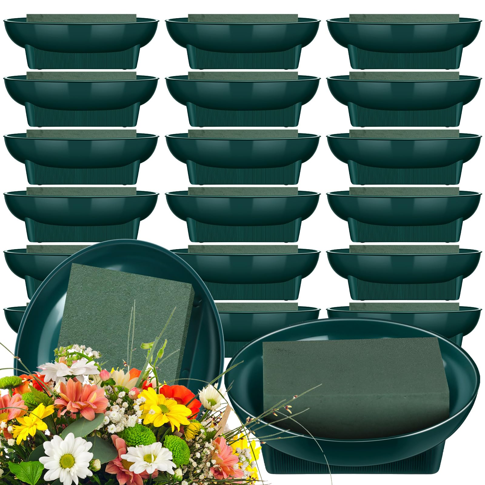 Photo 1 of Karenhi 36 Pcs Floral Bowls Kit Include 18 Pcs 6.3 Inch Round Green Floral Foam Bowls for Flower Arrangements and 18 Foam Blocks for Centerpieces Party Wedding Festival