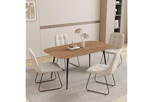 HIPIHOM 55.1'' Dining Table Set for 4,Modern Wood Dining Table,Leather Dining Chairs 4,Table and Chairs Set of 4,Ideal for Kitchen Dining Room (Walnut Color Table + 4 U-Shaped White Chairs, 55.1")