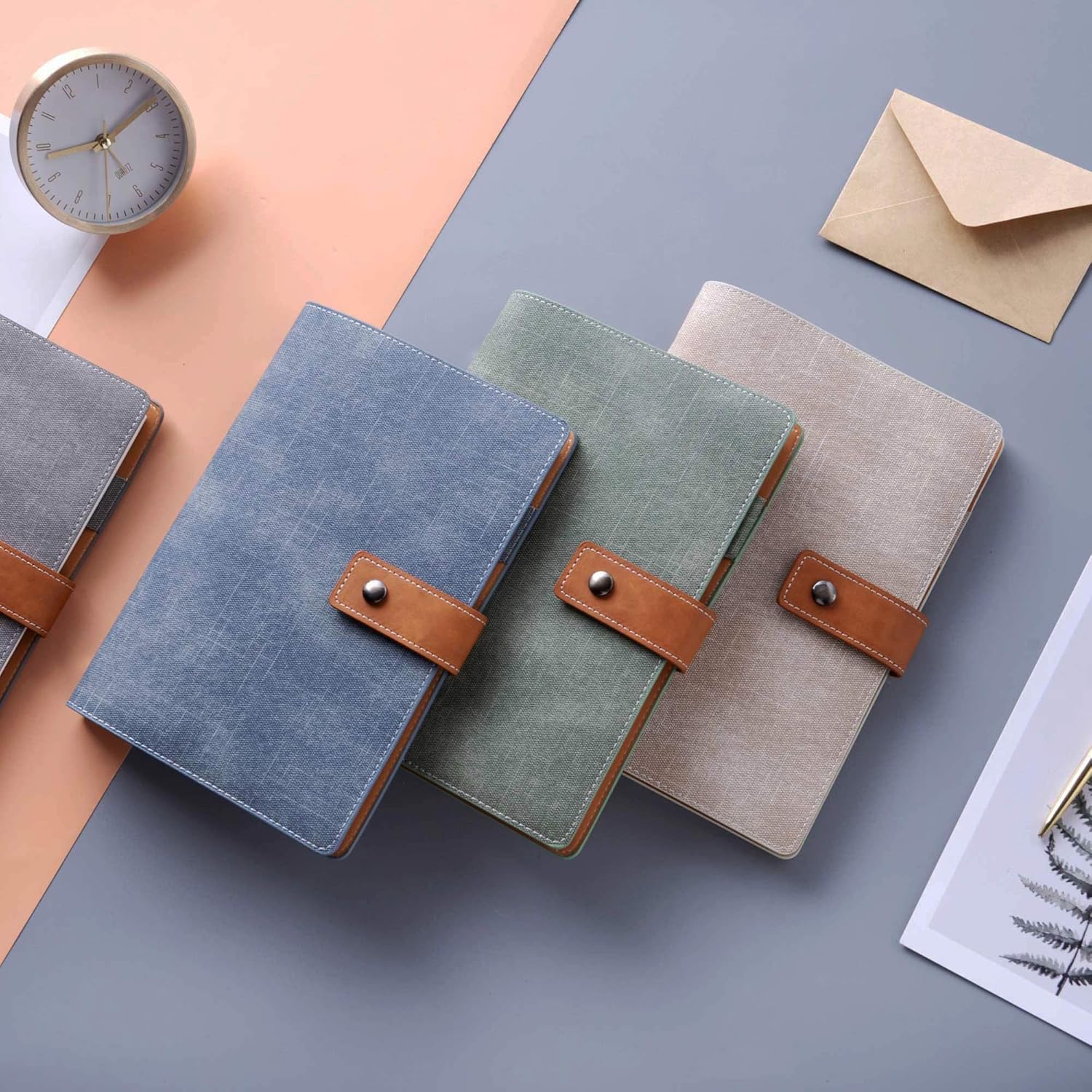CAGIE A5 Refillable Faux Leather Traveler Notebook Binder Journals 6 Ring Binder Personal Organizer Travel Diary for Women Men Lined Grid Blank Paper with Calendar : Office Products