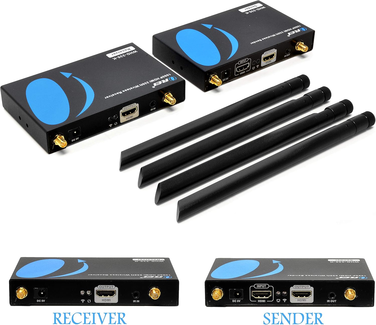 Wireless HDMI Transmitter & Receiver Extender by OREI - Upto 300 Feet - Long Range - Perfect for Streaming from Laptop, PC, Cable, Netflix, YouTube, PS4 to HDTV/Projector - IR Support - Low Latency: Home Audio & Theater