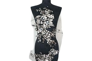 MUMAYA Fabric 3D Flowers Beads Patches Sequins Rhinestone Appliques Embroidery Lace Trims Mesh Sew On Patch for DIY Wedding Dress (Black)