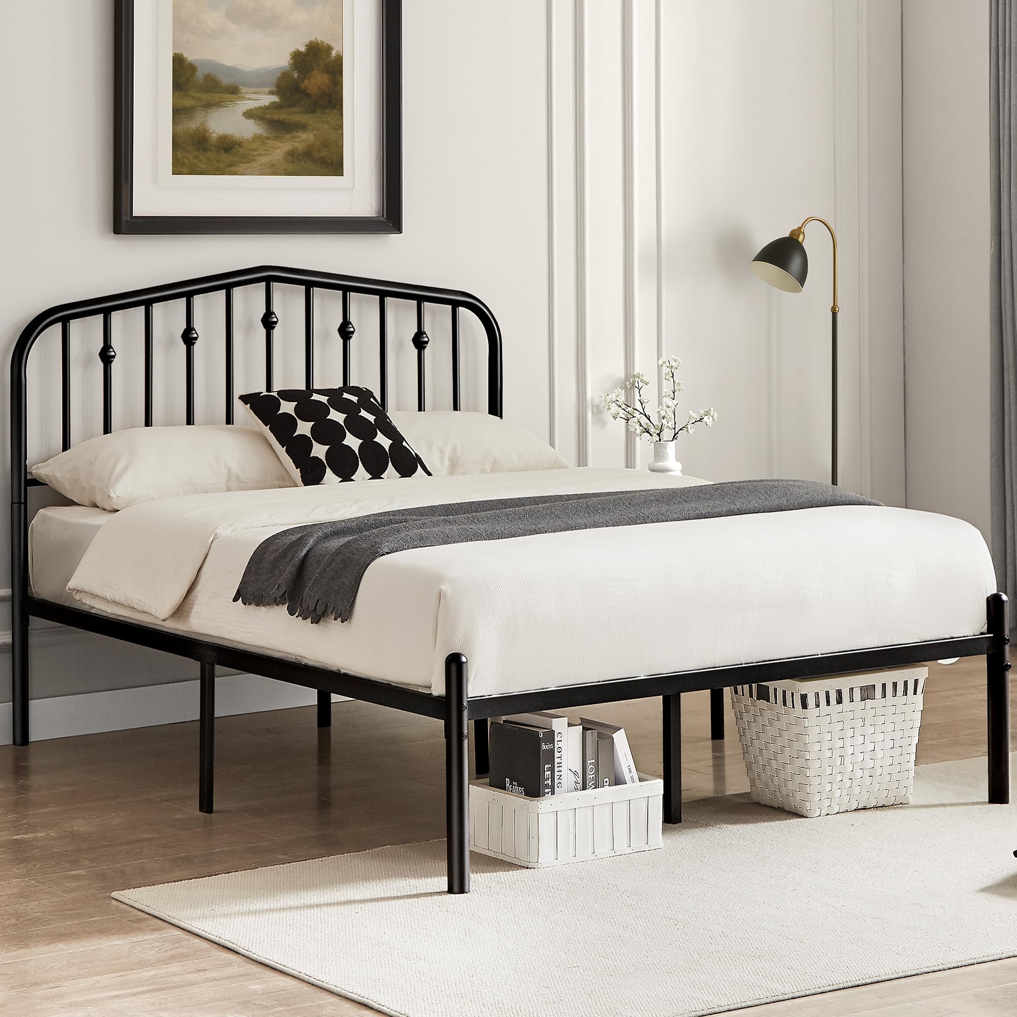 Photo 1 of **MISSING PARTS - SEE CLERK NOTES**
BedsPick Queen Size Classic Metal Queen Bed Frame with Victorian Style Wrought Iron-Art Headboard, 13 Steel Slats and 12.5" Under Bed Storage, No Box Spring Needed, Noise Free, Easy Assembly, Black