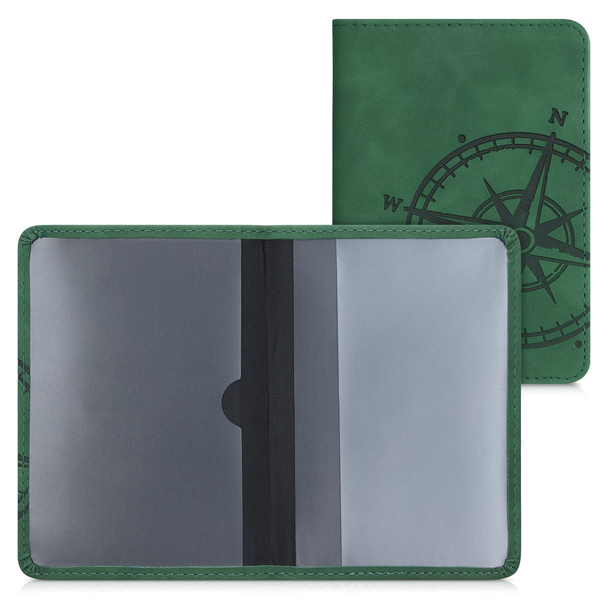 kwmobile Registration and Insurance Holder - Car Document Holder for Vehicle Documents and Cards - PU Leather with Design - Dark Green