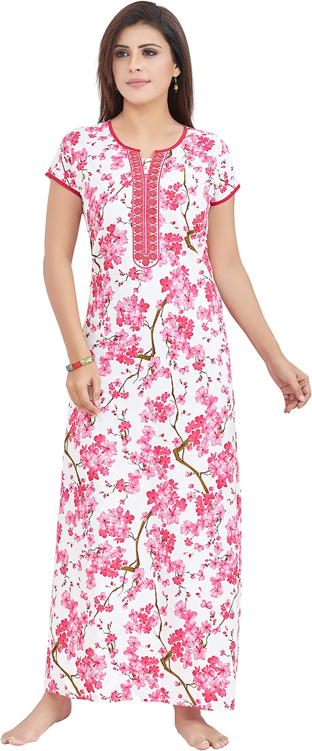 Little Art Women's Cotton Embroidered Maxi NIghtgown