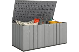 Outsunny 125.5 Gallon Deck Box, HDPE Outdoor Storage Box with Gas Struts and Lockable Lid, UV Resistant Storage Container for