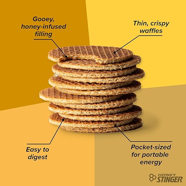 HONEY STINGER ORGANIC HONEY WAFFLE, ENERGY STROOPWAFEL FOR EXERCISE, ENDURANCE AND PERFORMANCE, SPORTS NUTRITION FOR HOME & GYM, PRE & DURING WORKOUT, BOX OF 24 WAFFLES