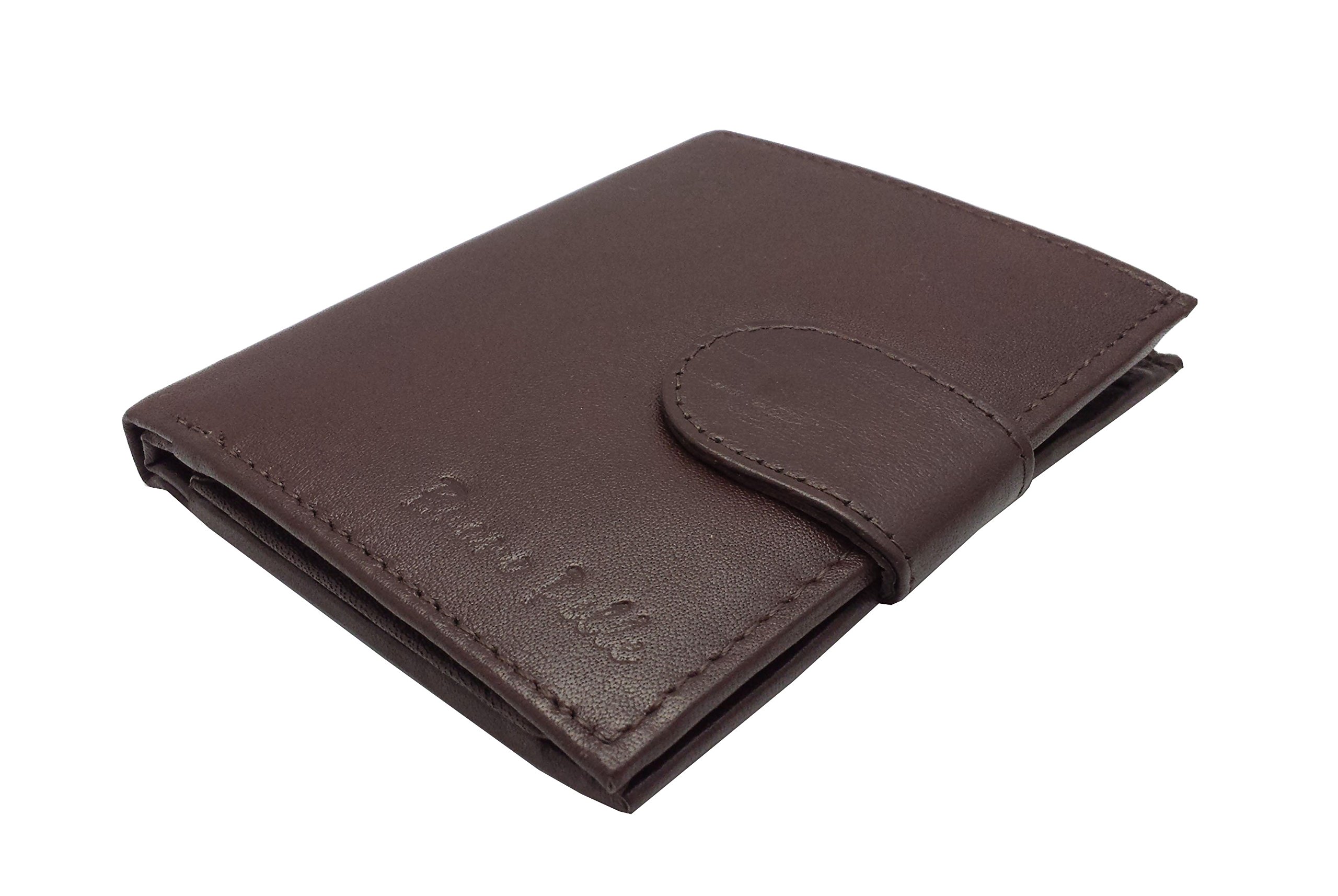 MENS REAL LEATHER GENUINE HIGH QUALITY DESIGNER BUONO PELLE WALLET CREDIT CARD HOLDER PURSE GIFT BOXED (Brown)