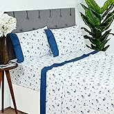 Dreamology Sheet Set Queen, 4 Pieces Microfiber Sheet Set, Printed Sheet Set with Solid Cuffed Detail,Includes 1 Flat Sheet,1 Deep Pocket Fitted Sheet and 2 Pillowcases,Queen Bed Sheets – Blue Floral