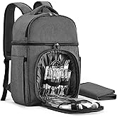 Vogano Picnic Backpack & Accessories - Picnic Set for 2 Person with 2 Insulated Cooler Compartment, Lightweight Blanket and Cutlery Set, Perfect for Wedding Gifts for Couples and Bridal Shower Gifts