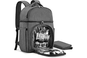 Vogano Picnic Backpack & Accessories - Picnic Set for 2 Person with 2 Insulated Cooler Compartment, Lightweight Blanket and Cutlery Set, Perfect for Wedding Gifts for Couples and Bridal Shower Gifts
