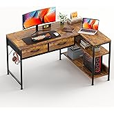 CAIYUN L Shaped Computer Desk with 2 Drawers, 39 Inch Office Corner Desk with 2 Storage Shelves, Working Table Study Table fo
