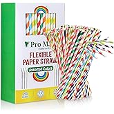 Pro Mael Paper Drinking Straws, Flexible Straws for Juices, Shakes, Smoothies, Disposable Straw for Birthdays, Weddings & Party (200 Pack, Assorted Colors)