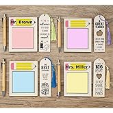 12 PCS Personalized Teacher Appreciation Gifts in Bulk - Valentines Teacher Desk Name Gifts with 4 Sticky Note Pad Holders & 4 Bookmarks & 4 Bamboo Pens & 2 DIY Letter Stickers