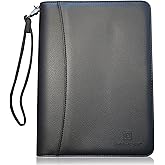 Zippered Portfolio Binder with Junior Legal 5x8 Notepad - Matt Black PU Faux Leather Business Padfolio Organizer Folder with 8 Inch Tablet Sleeve & Gift Box by Lautus Designs