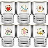 JoyJolt Disney Princess Iconic 10 oz Short Drinking Glasses, Lowball Glass Cups Set of 6 ft Snow White, Cinderella, Sleeping Beauty and more, Water, Juice, Coffee, Tea Tumblers, Disney Gifts