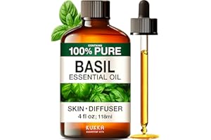 KUKKA ESSENTIAL OILS KUKKA Basil Essential Oils - 4 Fl Oz - for Hair, Skin, Diffuser, Aromatherapy & DIY Soap Making Scent