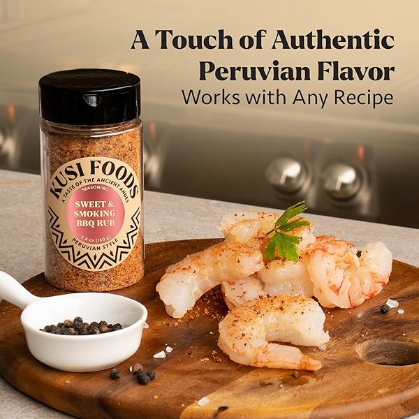 KUSI FOODS PERUVIAN SWEET & SMOKING BBQ RUB 5.6 OZ, SEASONING WITH PAPRIKA, CELERY SEED AND VINEGAR, NATURAL INGREDIENTS, PERFECT FOR GRILLING, AIRFRYER, MEAT, CHICKEN, LOW CALORIES