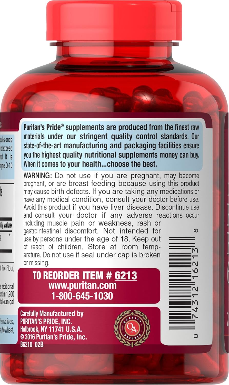 Puritans Pride Red Yeast Rice 600 mg Capsules, 240 Count: Health & Personal Care