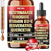 MILIVOL 5in1 NAD+ Liquid Drops w/Nicotinamide Riboside NR 900mg, Quercetin 500mg, Trans-resveratrol 500mg, Vitamin D3-C - Cellular Energy & Repair, Vitality, Healthy Aging - 1FL Oz - 1 Month Supply