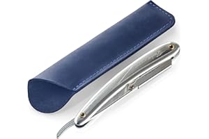 GMAKIN Straight Razor Case, Genuine Cowhide Leather Straight Razor Cover, Barber Straight Razor Holder, Travel Razor Case, Soft Leather Feather Razor Case Cover (Blue)