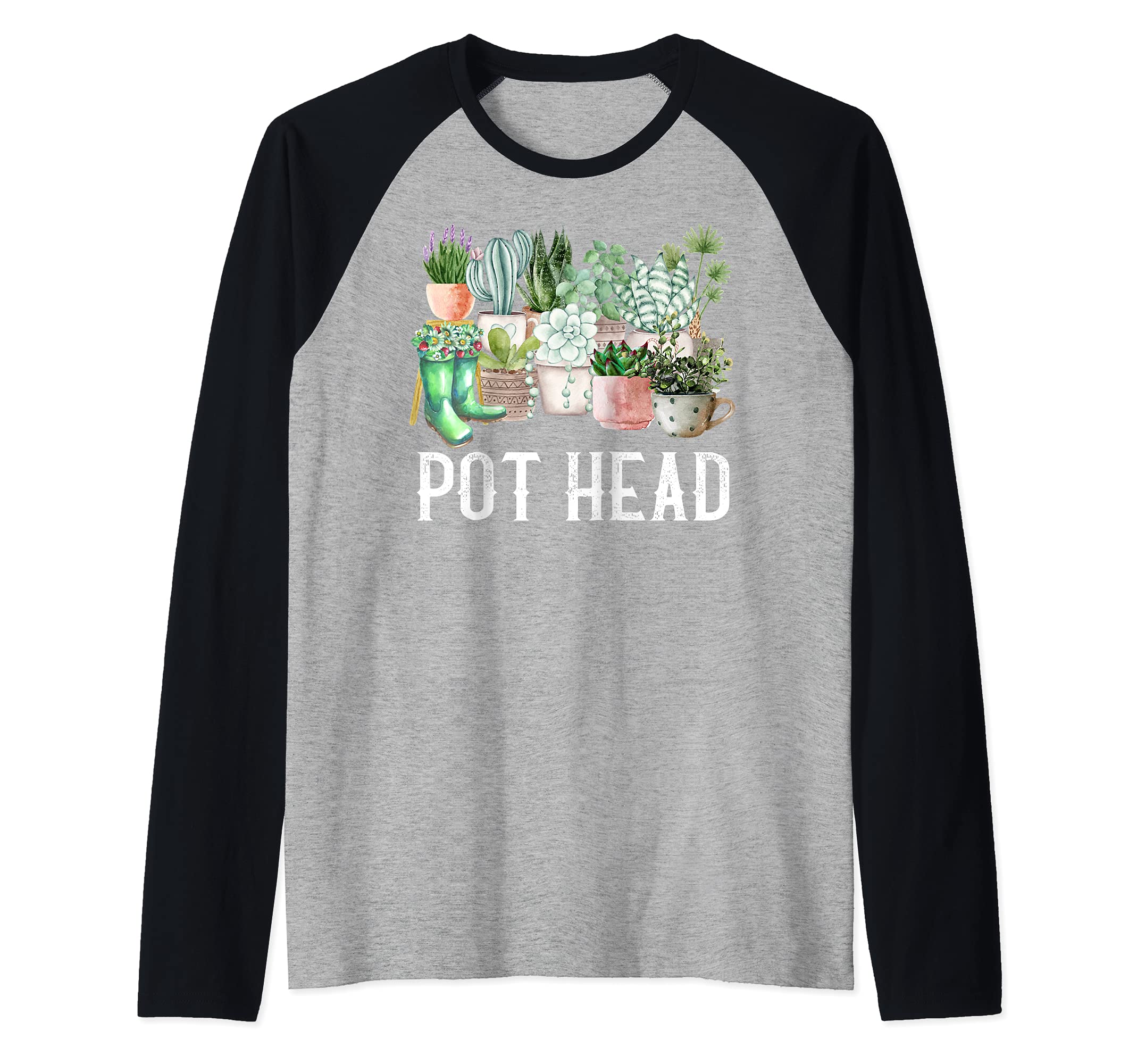 Pot Head Indoor Outdoor Plants Lover Gardener Gardening Raglan Baseball Tee