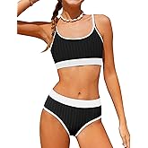 MIGU Girls Swimsuit Color-Block Adjustable Straps Girls Bathing Suit Bikini Sets with Chest Pad 2 Piece Swimwear 9-16T