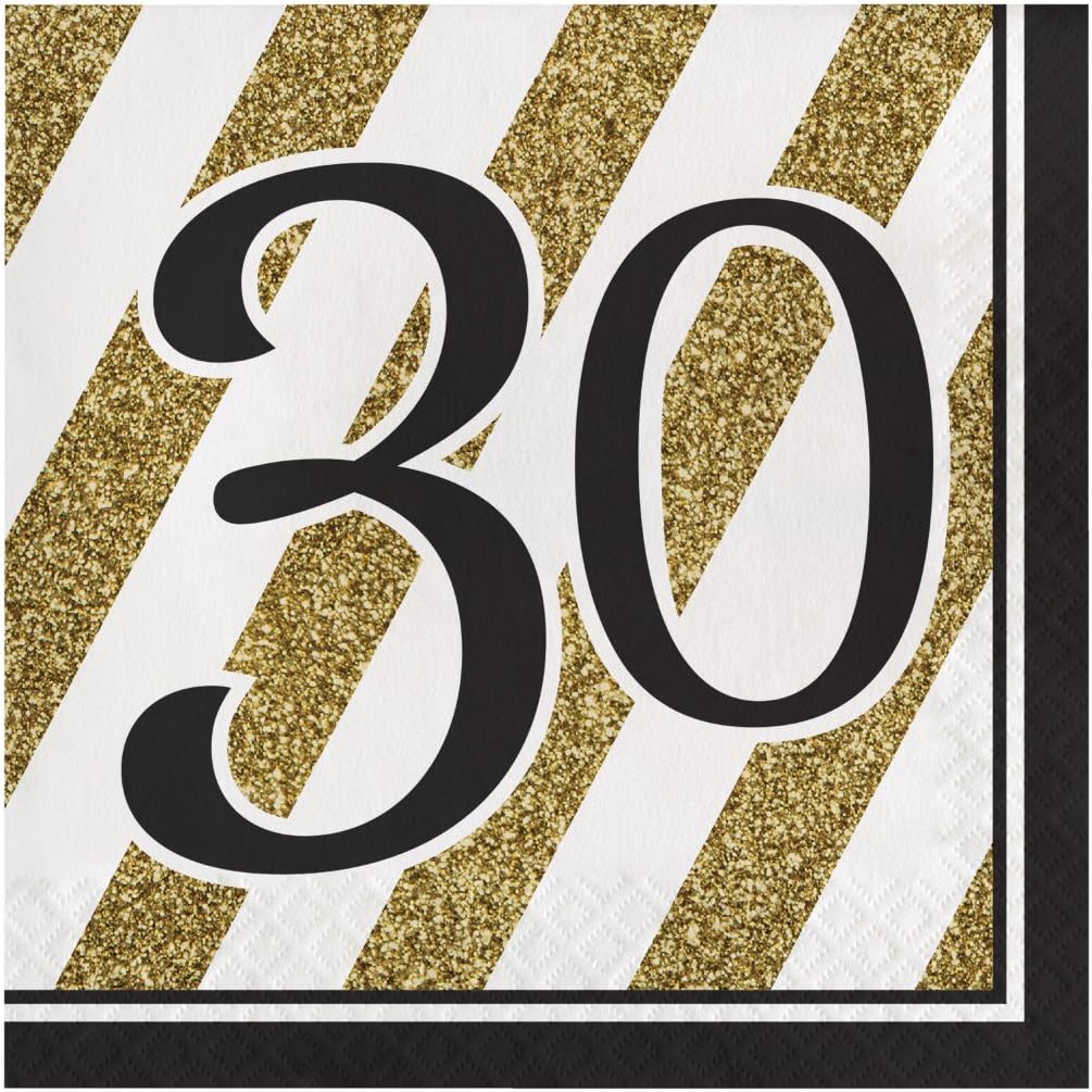 Creative ConvertingBlack and Gold Number 30 Paper Luncheon Napkins,13"-16 Pcs, 18, 6 1/2 in