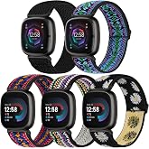Bcuckood Compatible with Fitbit Versa 4/Versa 3/Sense 2/Sense Band Women Men, 5 Pack Elastic Nylon Soft Adjustable Stretchy Solo Loop Replacement Strap for Women Men