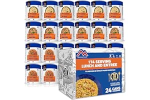 Mountain House 174 Serving Lunch and Entree Package (24 Cans) - Rice and Chicken | Beef Stew | Chili Mac with Beef | Spaghett