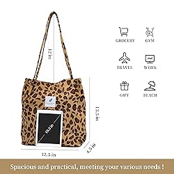 TOPASION Cute Corduroy Tote Bag Canvas Shoulder
