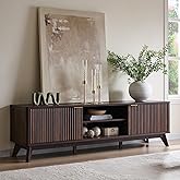 OKD 70" Mid Century Modern Fluted TV Stand, Entertainment Center, Sideboard, Media Console for Living Room with 2 Soft Close Door/Adjustable Shelves (Dark Walnut)