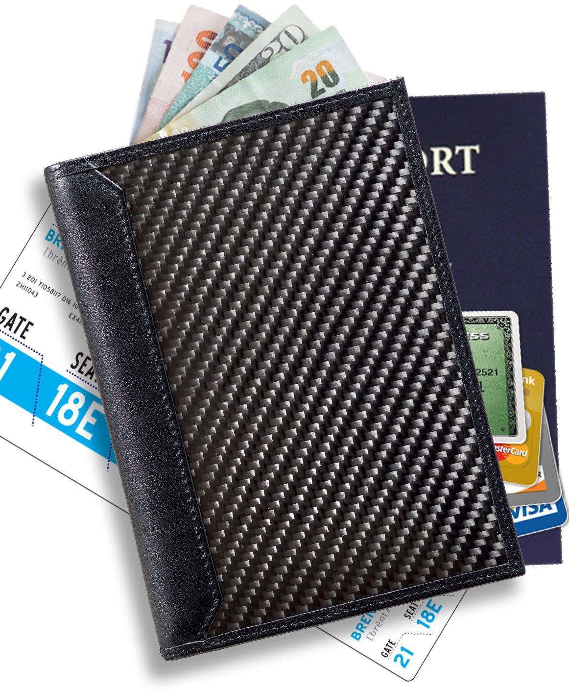 AegisGears RFID Blocking Carbon Fiber Passport Holder Wallet Travel