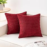 Aegero Pack of 2 Corduroy Decorative Throw Pillow Covers 18x18 InchSoft Striped Pillow Covers Modern Farmhouse Home Decor for Sofa Living Room Couch Bed（Wine Red）