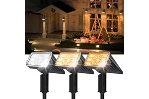 ALFIOT Solar Powered Spotlights Outdoor 1 Pack,IP67 Waterproof Wall&Ground Solar Lights Outside,3 Colors+3 Modes,Dusk to Dawn Flood Lights for Driveway/Garden/Pathway/Tree/Patio/Yard Decor Landscape Lighting