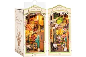 Rolife DIY Book Nook Kits for Adults, Miniature Dollhouse Booknook Kit for Home Room Decor, 3D Wooden Puzzle with LED, Flower
