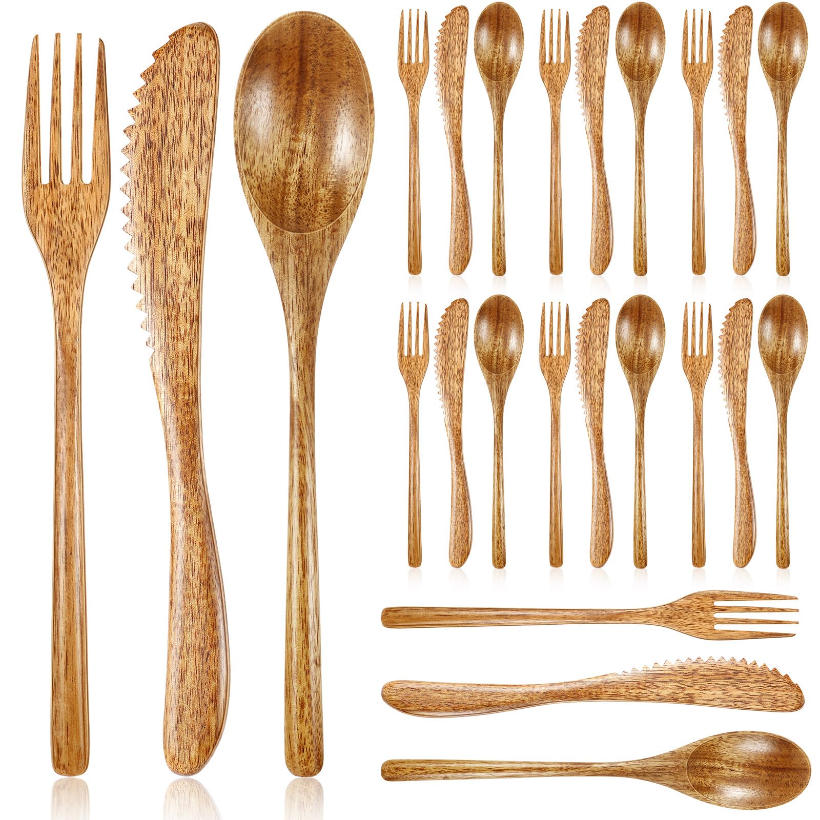 Photo 1 of Geiserailie 24 Pcs Wooden Utensils for Eating Wooden Spoon Fork Knife Cutlery Set Kitchen Wood Dinner Flatware Tableware Set Includes Spoon, Fork, Knife (Acacia Wood)