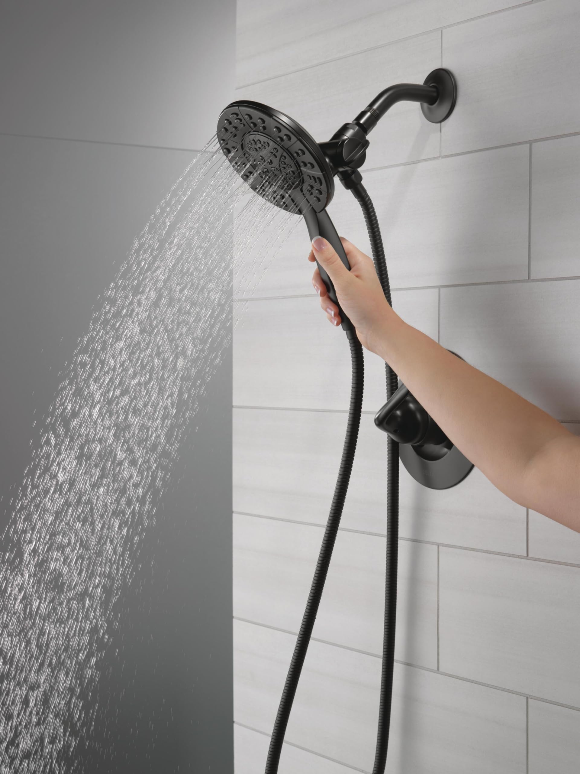 DELTA Arvo 14 Series Matte Black Shower Faucet Set with In2ition 2-in-1 Dual Shower Head with HandHeld Spray Combo, Valve Trim Kit, Matte Black 142840-BL-I (Valve Included)