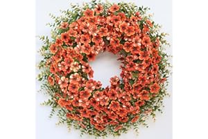 GLIDLION 26" Fall Wreath for Front Door, Porch, Window - Large Artificial Boxwood Leaves with Fake Daisy Flowers Outdoor Wreath Faux Eucalyptus for Home Farmhouse Harvest Festival Thanksgiving Day Autumn Decor