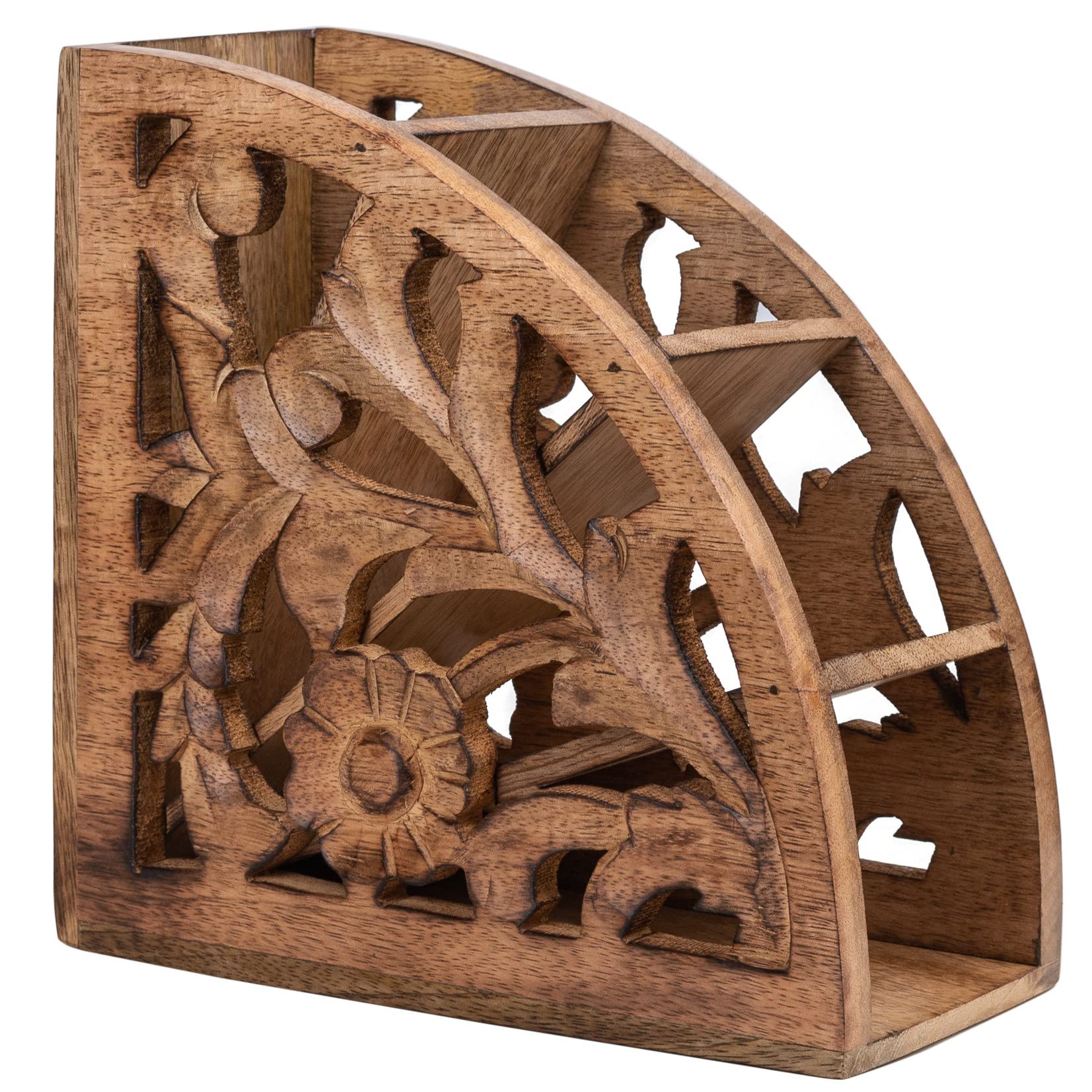 Purity Style Wooden Remote Control Holder with 4 Storage Compartments - Hand Carved from Sustainable Mango Wood
